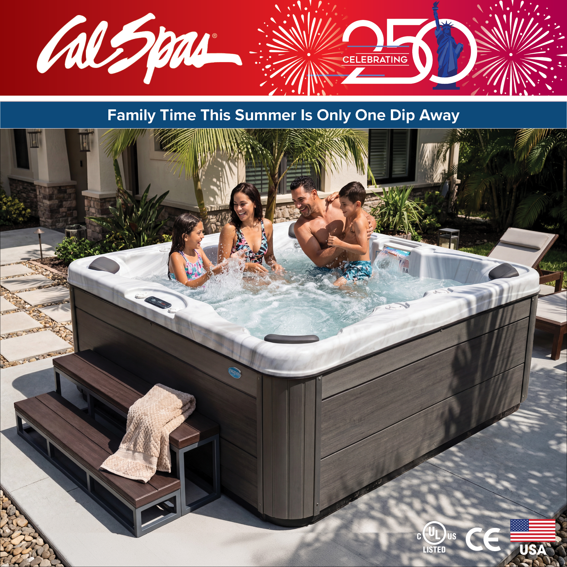 Calspas hot tub being used in a family setting - Poway
